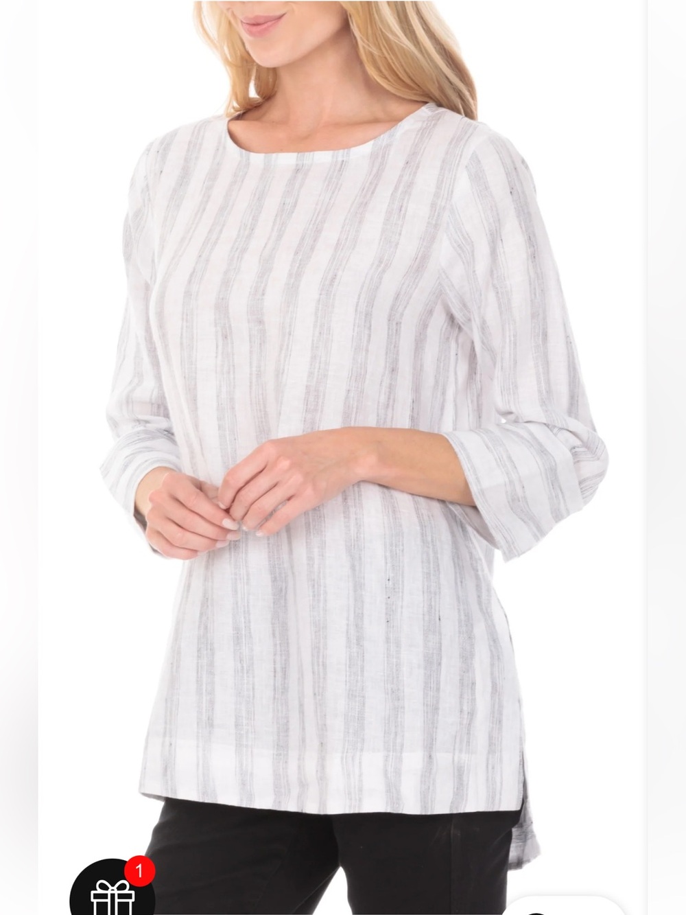 APNY Linen Striped Fit & Flare Tunic Blouse 3/4 Black & White Relaxed Sz Small
